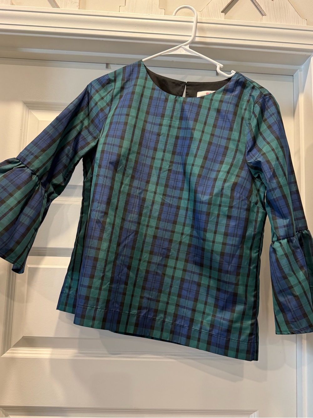 Vineyard Vines Blue & Green Plaid Bell-Sleeve Blouse